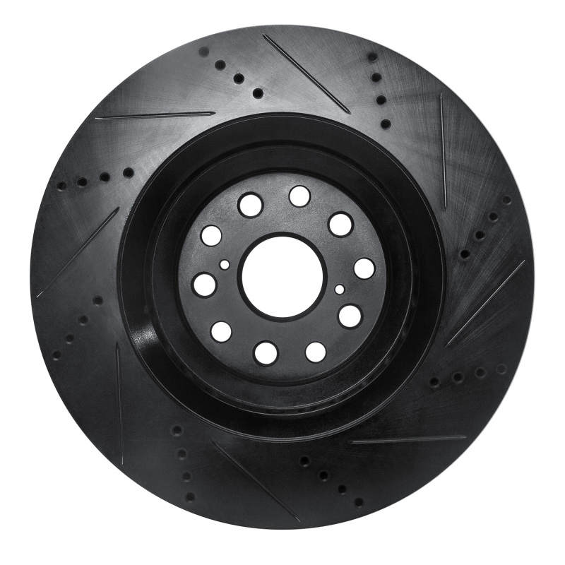 Lexus LS500h Brake Rotor (1) - Left Front - R1 Concepts - Drilled & Slotted - Black - `07-`23